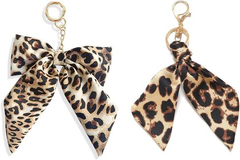Long tiantian 2pcs Leopard Keychain Bag Charms Soft Purse Charms Cheetah Bow Keychain Suitable for Handbags Backpacks in Saudi Arabia