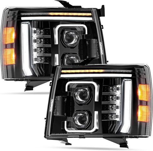 استبدال المصابيح الأمامية LED للمصابيح الأمامية متوافق مع 1999-2002 Chevy Silverado 2000-2006 Chevy Suburban 00-06 Tahoe DRL إشارة الانعطاف عالية/منخفضة مع المصابيح (غير مناسبة لـ GMC) in Kuwait