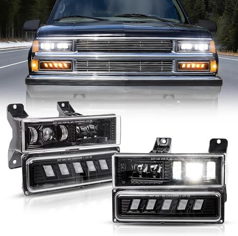استبدال المصابيح الأمامية LED للمصابيح الأمامية متوافق مع 1999-2002 Chevy Silverado 2000-2006 Chevy Suburban 00-06 Tahoe DRL إشارة الانعطاف عالية/منخفضة مع المصابيح (غير مناسبة لـ GMC) in Kuwait