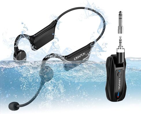 KIMAFUN IP67 Waterproof Wireless Fitness Microphone, 2.4G Lightweight Ergonomic Design Headset Mic Used in Swimming Pool, Fitness Sports, Yoga, Gym, Class, Speaker, Laptop, Tablet for 2 People, GWP92 in Saudi Arabia