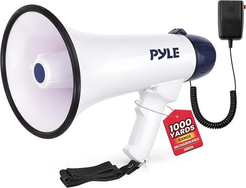 Pyle Bullhorn Megaphone Speaker, 1,000 Yard Range with Rechargeable Built-in Battery, 10 Second Memory Record, Detachable Handheld Mic, Siren Mode, Portable and Lightweight for Indoor/Outdoor Use in Saudi Arabia
