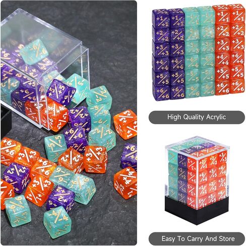 SIXPOINTS 36Pcs 12mm MTG Counter Dice Plus 1 Life Counters +1/+1 Tokens 3 Color 6 Sided Dice Set with Case for Magic The Gathering, MTG, TCG, Card Games Accessories (MTG 12mm +/- Dice Counters#C) in Saudi Arabia