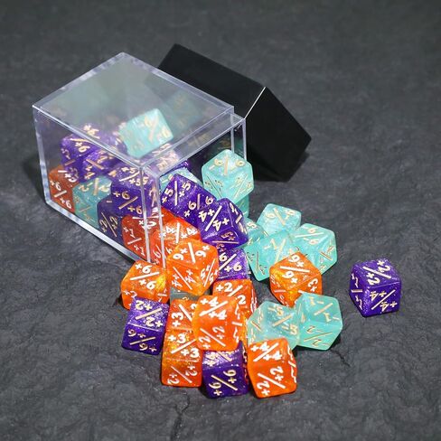 SIXPOINTS 36Pcs 12mm MTG Counter Dice Plus 1 Life Counters +1/+1 Tokens 3 Color 6 Sided Dice Set with Case for Magic The Gathering, MTG, TCG, Card Games Accessories (MTG 12mm +/- Dice Counters#C) in Saudi Arabia