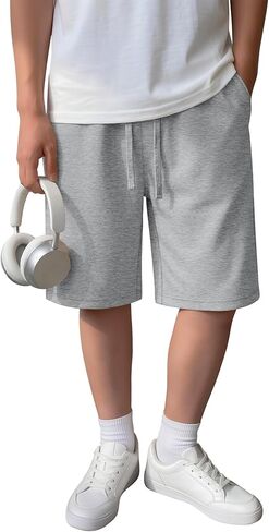 Boy's Casual Shorts Athletic Elastic Waist Drawstring Shorts with Pockets Stretchy Summer Sport Clothes for Kids in Kuwait