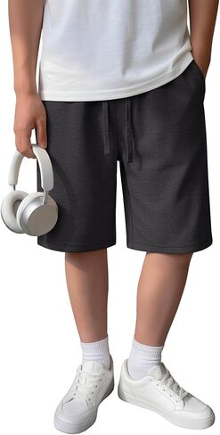 Boy's Casual Shorts Athletic Elastic Waist Drawstring Shorts with Pockets Stretchy Summer Sport Clothes for Kids in Kuwait