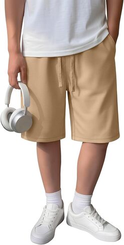 Boy's Casual Shorts Athletic Elastic Waist Drawstring Shorts with Pockets Stretchy Summer Sport Clothes for Kids in Kuwait