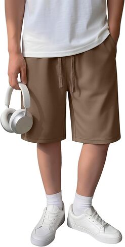 Boy's Casual Shorts Athletic Elastic Waist Drawstring Shorts with Pockets Stretchy Summer Sport Clothes for Kids in Kuwait