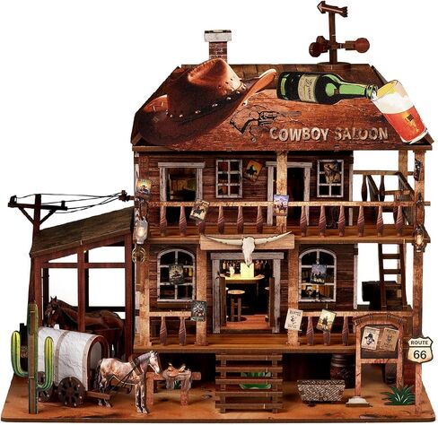 Book Nook Kit – 3D Wooden Puzzle with Interactive LED Lights, DIY Miniature Decor for Adults & Teens, Enchanting Storytelling Bookshelf Insert（Cowboy Saloon） in Saudi Arabia
