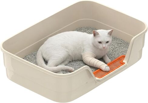 Suhaco Low Entry Litter Box for Senior Cats Extra Large Cat Litter Box with High Sides for Kitten, Anti Splashing & Easy to Clean for Indoor Cats Litter Pan (Gray) in Saudi Arabia