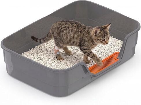 Suhaco Low Entry Litter Box for Senior Cats Extra Large Cat Litter Box with High Sides for Kitten, Anti Splashing & Easy to Clean for Indoor Cats Litter Pan (Gray) in Saudi Arabia