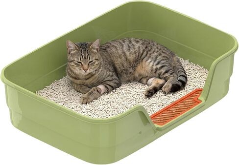Suhaco Low Entry Litter Box for Senior Cats Extra Large Cat Litter Box with High Sides for Kitten, Anti Splashing & Easy to Clean for Indoor Cats Litter Pan (Gray) in Saudi Arabia