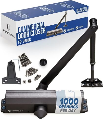 موقد FORTSTRONG التجاري الأقرب FS-7600 - باب أوتوماتيكي قياسي تجاري من الدرجة الأولى قابل للتعديل مع آلية التثبيت - متوافق مع ADA - تشطيب أسود - مناطق مرورية متوسطة - مدرج في قائمة UL in Saudi Arabia