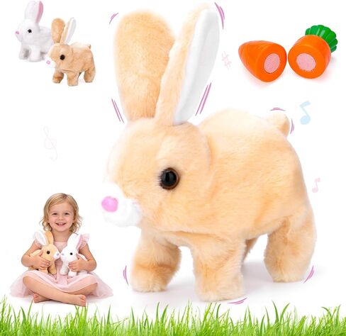 Hopping Bunny Plush with Carrot, Easter Plush Bunny Toys, Realistic Interactive Rabbit, Educational Interactive Bunny Bunbi with Sounds, Twitching Mouth and Nose, and Wiggling Ears (White) in Saudi Arabia