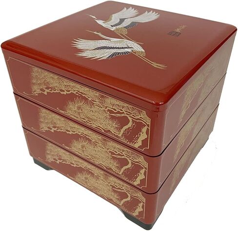 JapanBargain 4118, Jubako Box Japanese Traditional 3 Tiers Stack Box Food Candy Snack Container Bento Box Made in Japan, Plastic Lacquered, Red Crane, 1-Pack in Saudi Arabia
