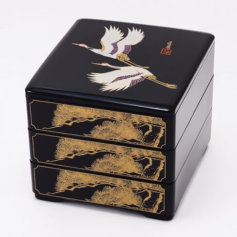 JapanBargain 4118، صندوق جوباكو الياباني التقليدي 3 طبقات صندوق تخزين الطعام والحلوى والوجبات الخفيفة صندوق بينتو مصنوع في اليابان، مطلي بالبلاستيك، رافعة حمراء، عبوة واحدة in Kuwait