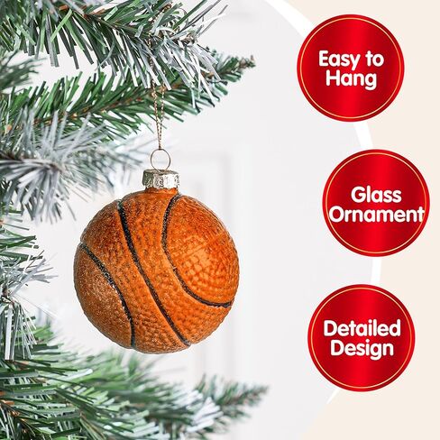 joiedomi عيد الميلاد كرة السلة زخرفة الزجاج، الكرة الرياضية الزجاج في مهب زخرفة الكرة لتزيين شجرة عيد الميلاد، الأولاد زخرفة رياضية لعيد الميلاد هدية عطلة حزب صالح الديكور الداخلي in Kuwait