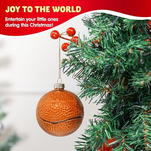 joiedomi عيد الميلاد كرة السلة زخرفة الزجاج، الكرة الرياضية الزجاج في مهب زخرفة الكرة لتزيين شجرة عيد الميلاد، الأولاد زخرفة رياضية لعيد الميلاد هدية عطلة حزب صالح الديكور الداخلي in Kuwait