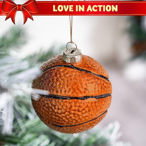 joiedomi عيد الميلاد كرة السلة زخرفة الزجاج، الكرة الرياضية الزجاج في مهب زخرفة الكرة لتزيين شجرة عيد الميلاد، الأولاد زخرفة رياضية لعيد الميلاد هدية عطلة حزب صالح الديكور الداخلي in Kuwait