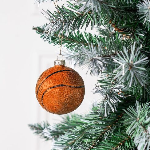 joiedomi عيد الميلاد كرة السلة زخرفة الزجاج، الكرة الرياضية الزجاج في مهب زخرفة الكرة لتزيين شجرة عيد الميلاد، الأولاد زخرفة رياضية لعيد الميلاد هدية عطلة حزب صالح الديكور الداخلي in Kuwait