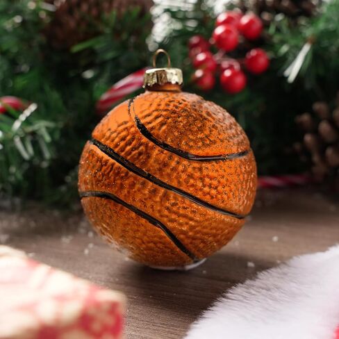 joiedomi عيد الميلاد كرة السلة زخرفة الزجاج، الكرة الرياضية الزجاج في مهب زخرفة الكرة لتزيين شجرة عيد الميلاد، الأولاد زخرفة رياضية لعيد الميلاد هدية عطلة حزب صالح الديكور الداخلي in Kuwait