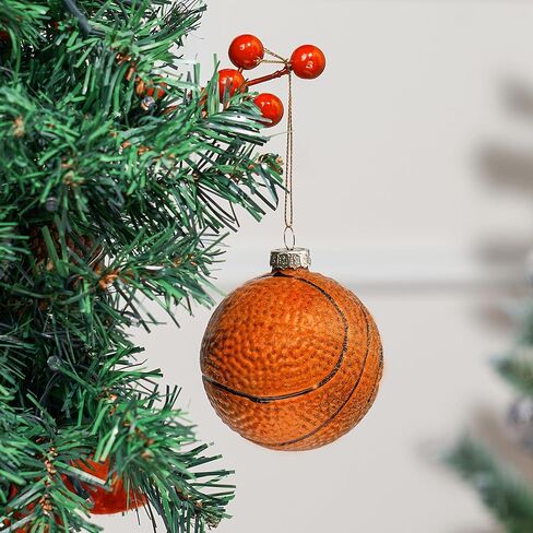 joiedomi عيد الميلاد كرة السلة زخرفة الزجاج، الكرة الرياضية الزجاج في مهب زخرفة الكرة لتزيين شجرة عيد الميلاد، الأولاد زخرفة رياضية لعيد الميلاد هدية عطلة حزب صالح الديكور الداخلي in Kuwait