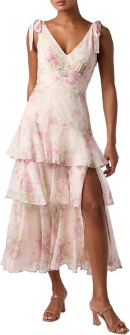Lulus Arya Tiered Maxi Dress Floral Chiffon Maxi Dress with Tying Straps in Saudi Arabia