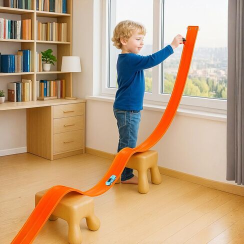 15 Ft Flexible Race Track for Kids, Flex Track Race Cars with 6 Pcs Suction Cups, Double-Sided Racetrack Compatible 1:64 Diecast Cars, Portable Roll Up Toy Gifts for Boys Girls Ages 3+‌ (Orange) in Saudi Arabia