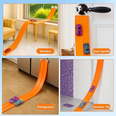 15 Ft Flexible Race Track for Kids, Flex Track Race Cars with 6 Pcs Suction Cups, Double-Sided Racetrack Compatible 1:64 Diecast Cars, Portable Roll Up Toy Gifts for Boys Girls Ages 3+‌ (Orange) in Saudi Arabia