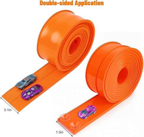 15 Ft Flexible Race Track for Kids, Flex Track Race Cars with 6 Pcs Suction Cups, Double-Sided Racetrack Compatible 1:64 Diecast Cars, Portable Roll Up Toy Gifts for Boys Girls Ages 3+‌ (Orange) in Saudi Arabia