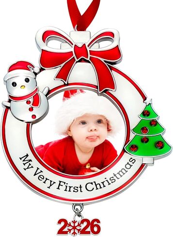 زينة صورة عيد الميلاد الأولى للطفل من Yooker Baby 2024، إطار صور My First Christmas لعيد الميلاد الأول للطفل حديث الولادة لتزيين شجرة عيد الميلاد (قطعة واحدة، دائرية) in Kuwait