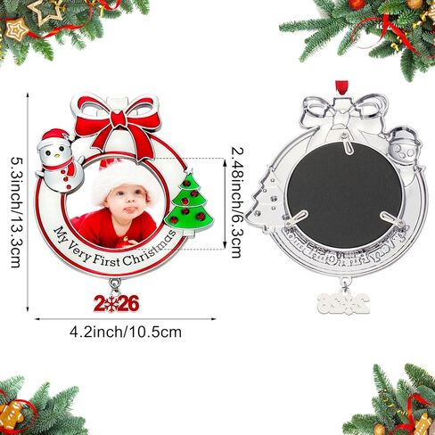 زينة صورة عيد الميلاد الأولى للطفل من Yooker Baby 2024، إطار صور My First Christmas لعيد الميلاد الأول للطفل حديث الولادة لتزيين شجرة عيد الميلاد (قطعة واحدة، دائرية) in Kuwait