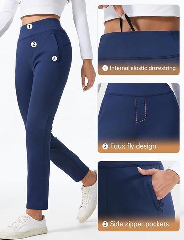 سراويل عمل شتوية مبطنة بالصوف من HOTSUIT، عالية الخصر، سراويل سفر حرارية للمشي لمسافات طويلة، جيوب، أسود، L in Saudi Arabia
