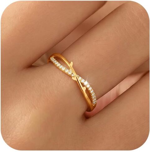 Dainty Branch Ring for Women, 925 Sterling Silver Cubic Zirconia Twig Ring for Mother Daughter 14K Gold Plated Crystal Promise Leaf Stacking Finger Rings Birthday Mother's Day Jewelry Gift Size 5-8 in Saudi Arabia