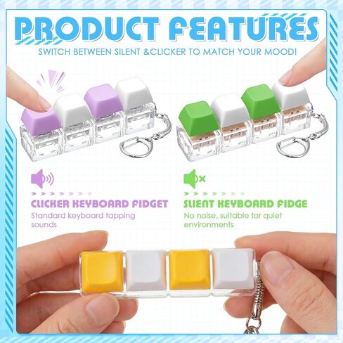 8 Pcs Silent and Click Sound Keyboard Adult Fidget Clicker Toy 4-in-1 Keyboard Fidget Keychain Cube Mechanical Key Button Clicker Stress Relief Gift for Office School Home to Pass The Time in Saudi Arabia