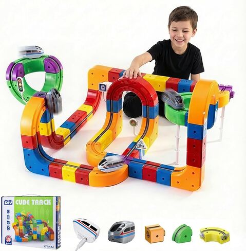 3D Infinity Track Set, Magnetic Train for Toddlers Ages 3-6, Flexible & Buildable Railway Toys for Toddlers, Electric Gravity Defying Car, STEM Educational Building Track Toys for Boys & Girls(51 Pcs) in Saudi Arabia
