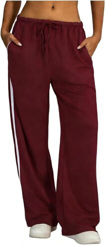 Women's Side Striped Pant Baggy Wide Leg Sweatpants Drawstring Low Waisted Slit Track Pants Streetwear Joggers in Saudi Arabia