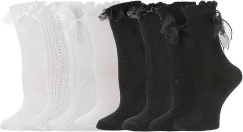 6 Pairs Womens Crew Socks Lace Cute Princess Ankle Socks with Bow for Girl in Saudi Arabia