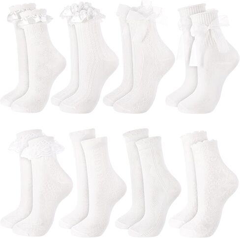 6 Pairs Womens Crew Socks Lace Cute Princess Ankle Socks with Bow for Girl in Saudi Arabia