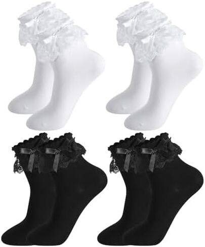6 Pairs Womens Crew Socks Lace Cute Princess Ankle Socks with Bow for Girl in Saudi Arabia