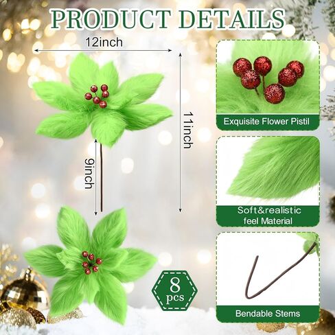 Chunyin 8 قطع عيد الميلاد البونسيتة القطيفة شجرة عيد الميلاد الزهور الاصطناعية فو الزهور الديكور شجرة عيد الميلاد يختار البونسيتة الحلي لعيد الميلاد السنة الجديدة ديكور المنزل في الهواء الطلق (أبيض) in Kuwait