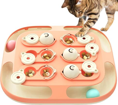 KADTC 3 Ways to Play - Large Size Cat Treat Puzzle Toy U.S. Brand & Design Track Balls & Peek-and-Play Box for Indoor Cats Puzzles Slow Feeder Kitten Enrichment Toys Interactive Brain-Teasing Game in Saudi Arabia