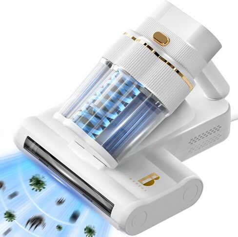 مكنسة كهربائية للمراتب مع ضوء الأشعة فوق البنفسجية - C شفط 16 كيلو باسكال و80000 دورة في الدقيقة فرشاة مزدوجة وكوب ثلاثي، تسخين وموجات فوق صوتية وسرعتان ومنفذ شفط موسع، مكنسة كهربائية للسرير مضادة للحساسية (أبيض) in Kuwait