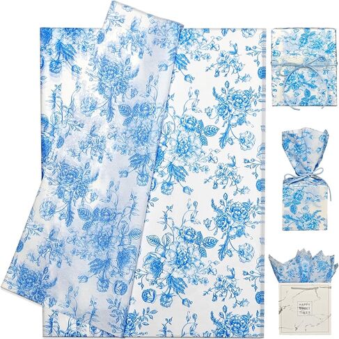 LIAPAWPAW ورق مناديل زهري عتيق، نمط زهرة أبيض وأسود، ورق مناديل تغليف الهدايا النباتية لأكياس الهدايا، والحرف اليدوية، والتعبئة والتغليف لحفل الزفاف، وأعياد الميلاد، وديكور حفلات الربيع، 30 ورقة 20 × 14 بوصة in Kuwait