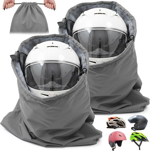 2 Pcs Hockey Helmet Bag with Fleece Lining, Waterproof, Microfiber, with Drawstring Locking, Large Capacity, Lightweight, for Sports Hockey Football Welding Motorcycle Bicycle Helmet in Saudi Arabia