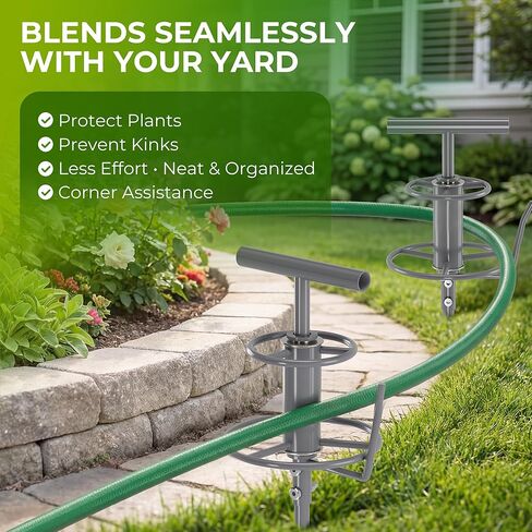 Walensee 32 بوصة دليل خرطوم الحديقة سبايك الزاوية اليمنى خرطوم سحب الوقوف، بكرة خرطوم معدنية شديدة التحمل لزاوية الحديقة بكرة خرطوم الري المساعدة، معدات سقي الحديقة والحديقة، حامي زهرة النبات in Kuwait