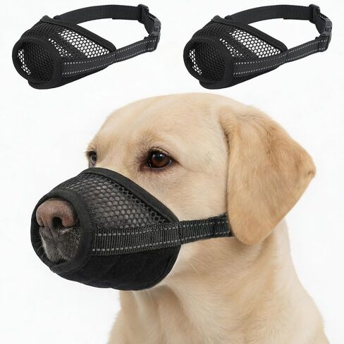 Dog Muzzle,2 Pack Soft Mesh Muzzle for Small Medium Large Dogs for Scavenging Biting Licking and Chewing,Breathable Adjustable Pet Nylon Muzzles Allows to Pant & Drink,Hook & Loop,Reflective in Saudi Arabia