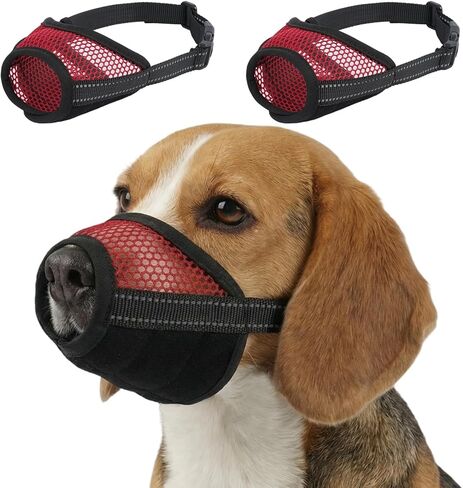 Dog Muzzle,2 Pack Soft Mesh Muzzle for Small Medium Large Dogs for Scavenging Biting Licking and Chewing,Breathable Adjustable Pet Nylon Muzzles Allows to Pant & Drink,Hook & Loop,Reflective in Saudi Arabia