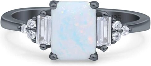 OMRANII Three Stone Emerald Cut Art Deco Bridal Wedding Engagement Ring Baguette Cubic Zirconia 925 Sterling Silver in Saudi Arabia