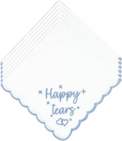 Lamyba Bride Gifts – Something Blue Gift for Bride, Wedding Handkerchief for bride Embroidered Happy Tears Keepsake Handkerchief, Bridal Shower Accessory (Blue/White) in Saudi Arabia