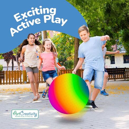 ArtCreativity Rainbow Playground Ball for Kids with Hand Pump, Bouncy 18 Inch Rubber Kick Ball for Backyard, Park & Beach Outdoor Fun, Beautiful Rainbow Colors, Durable Outdoor Toys for Boys & Girls in Saudi Arabia